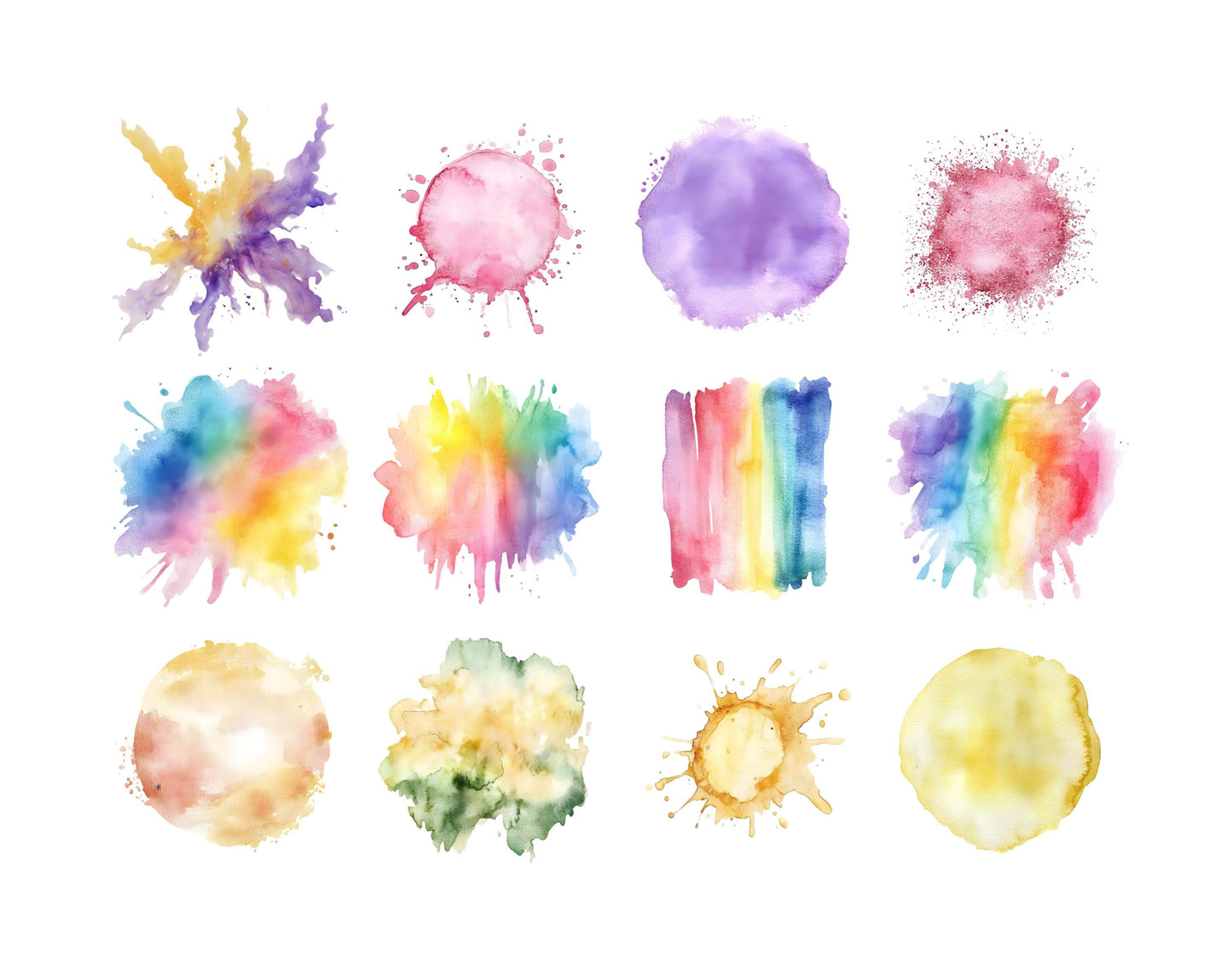 Pastel Watercolor Splash Clipart, PNG Color Clipart (Digital Download)