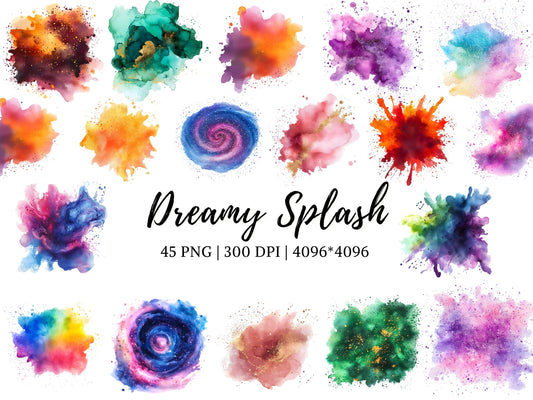 Dreamy Splash Clipart, Watercolor Splash Clipart, Splatter Clipart png Bundle, Splash Clipart, Dreamy Splashes Clipart, Ink Splash Clipart