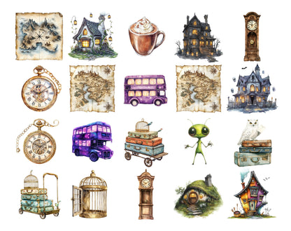 Watercolor Wizard School Clipart Bundle (Digital Download)