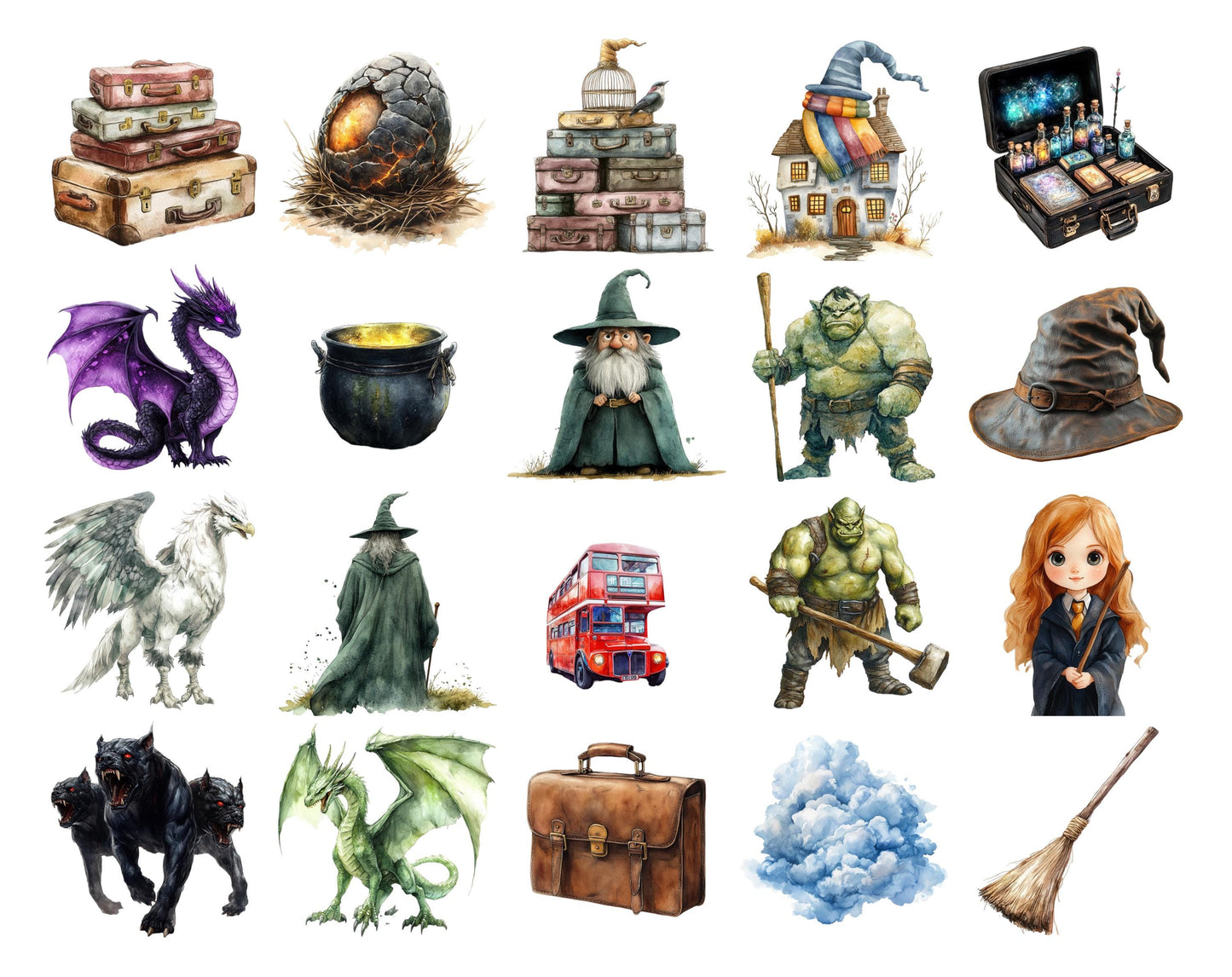 Watercolor Wizard School Clipart Bundle (Digital Download)
