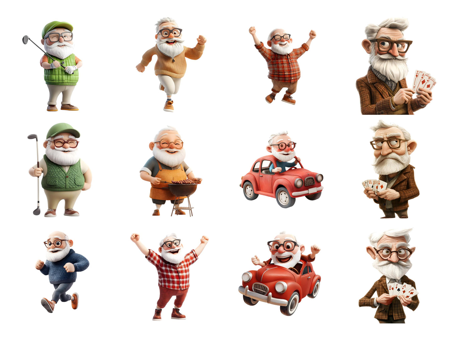 Funny Old Man Clipart png Bundle, Quirky Old Man Clipart, Funny Grandpa Clipart png, Watercolor Dancing Old Man Clipart, Digital Download