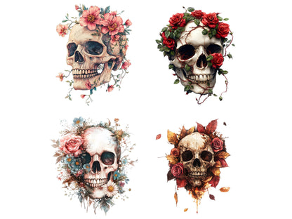 Skull Clipart Bundle – Floral Gothic PNG Collection (20 Files)