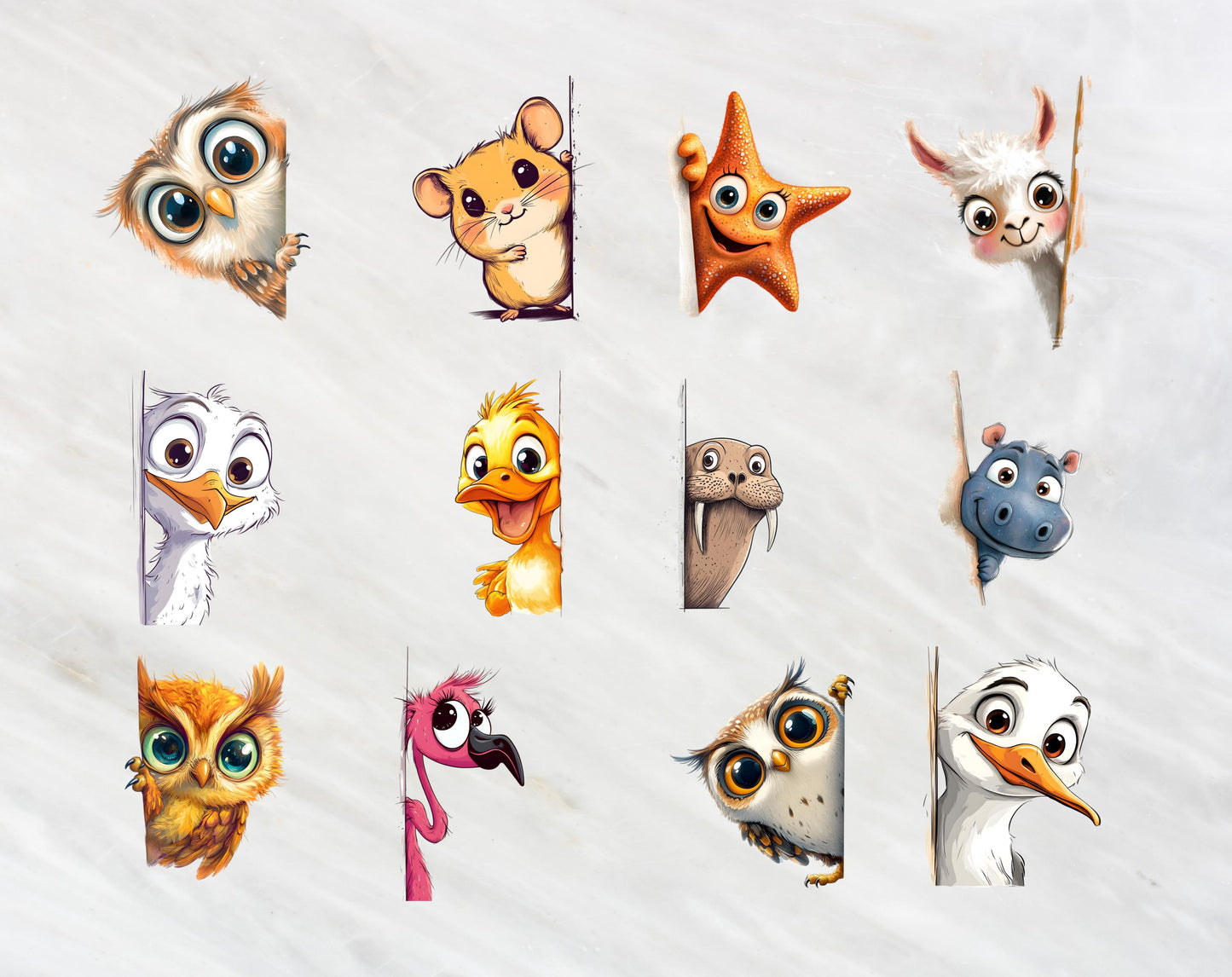 62 Whimsical Animal Peeking Around Corner Clipart, Humorous Animal Clipart, Quirky Animal Clipart png Bundle, Silly Animal png Bundle