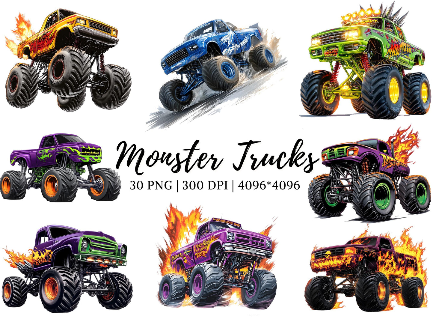 Monster Truck Clipart Bundle png, Extreme Offroad Vehicle Clipart, Monster Truck Clipart, Truck Clipart, Offroad Truck, Digital Download