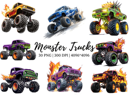 Monster Truck Clipart Bundle png, Extreme Offroad Vehicle Clipart, Monster Truck Clipart, Truck Clipart, Offroad Truck, Digital Download