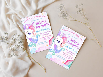 Unicorn Birthday Invitation Template: Pastel Rainbow Party (Digital Download)