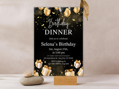 Editable Black Tie Birthday Dinner Invitation (Digital Download)