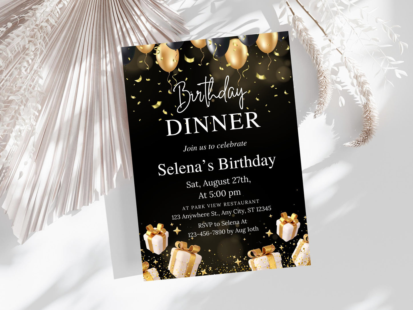 Editable Black Tie Birthday Dinner Invitation (Digital Download)