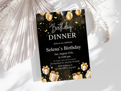 Editable Black Tie Birthday Dinner Invitation (Digital Download)