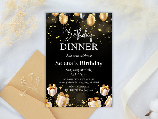 Editable Black Tie Birthday Dinner Invitation (Digital Download)