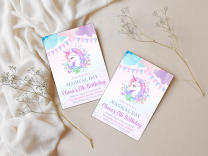 Magical Unicorn Birthday Invitation: Pastel Rainbow Party (Canva Template)
