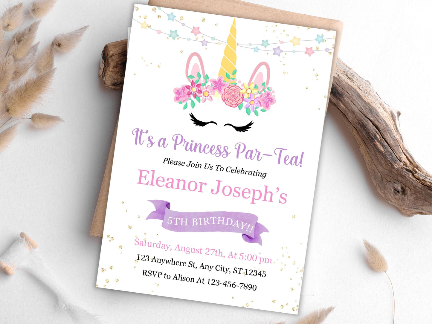 Magical Unicorn Birthday Invitation: Princess Par-Tea (Digital Download)