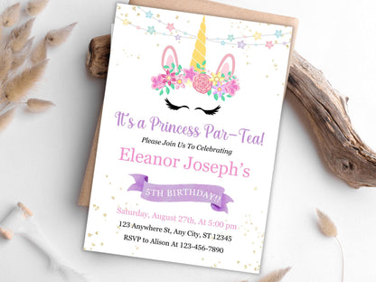 Magical Unicorn Birthday Invitation: Princess Par-Tea (Digital Download)