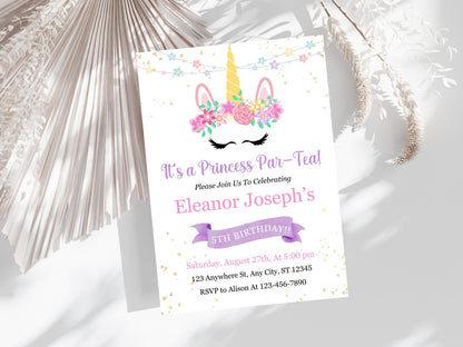 Magical Unicorn Birthday Invitation: Princess Par-Tea (Digital Download)