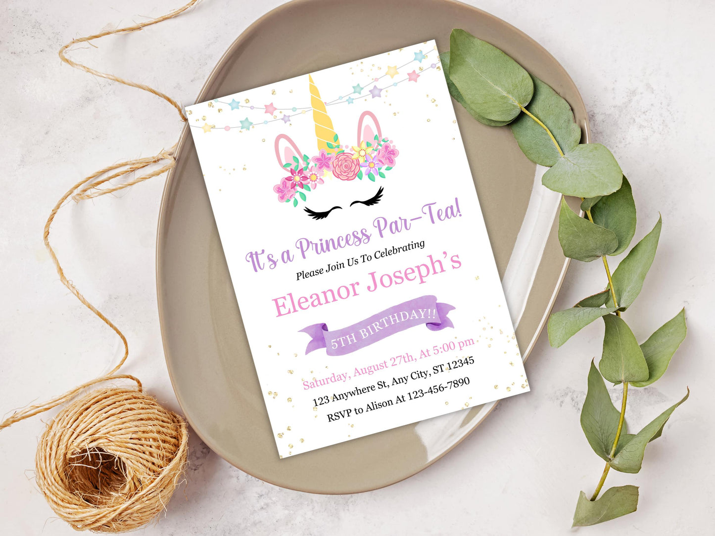 Magical Unicorn Birthday Invitation: Princess Par-Tea (Digital Download)