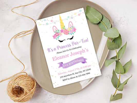 Magical Unicorn Birthday Invitation: Princess Par-Tea (Digital Download)