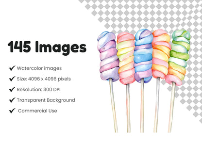 Watercolor Pastel Candy Clipart Bundle (Digital Download)