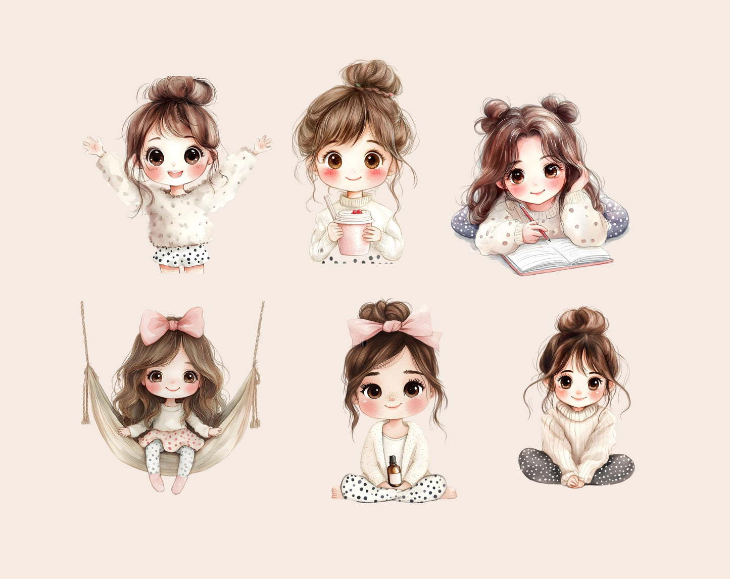 Watercolor Cozy Self Care Clipart, Planner Graphics (Digital Download)