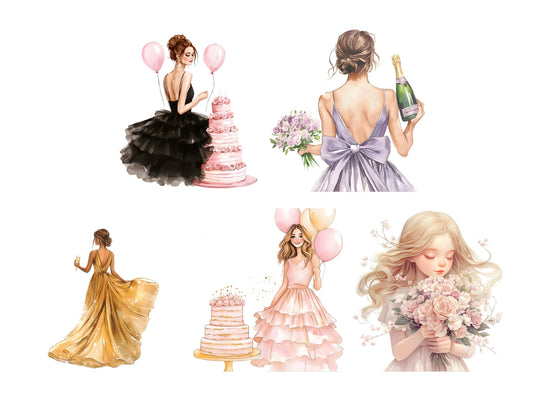 Watercolor Birthday Girl Clipart Bundle Birthday Girl Clipart png, Quirky Birthday Girl Clipart, Birthday Clipart png, Printable Clipart png