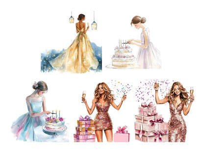 Watercolor Birthday Girl Clipart Bundle Birthday Girl Clipart png, Quirky Birthday Girl Clipart, Birthday Clipart png, Printable Clipart png