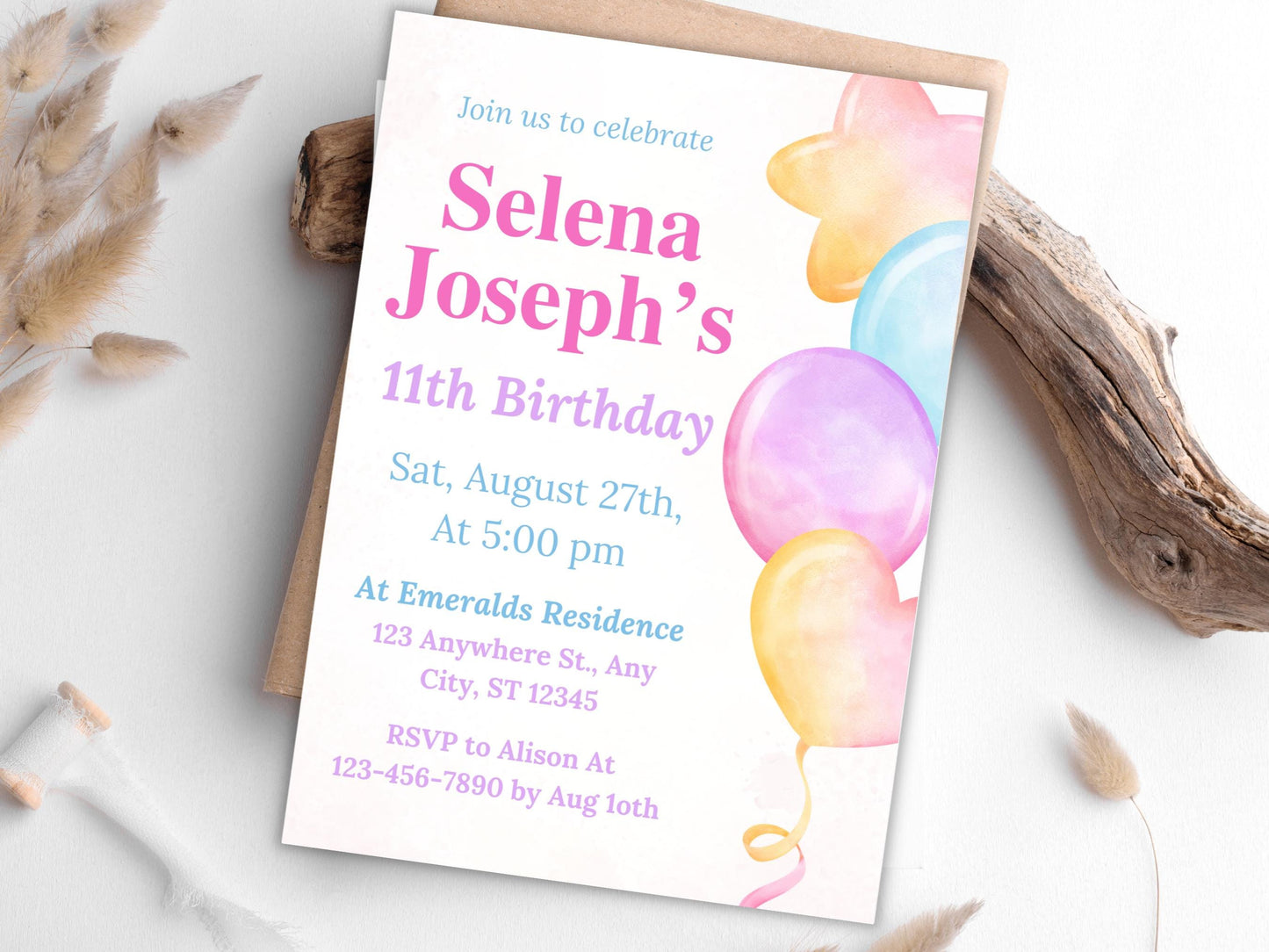 Editable Balloon Birthday Invitation Template: Kids Party Invite (PDF)