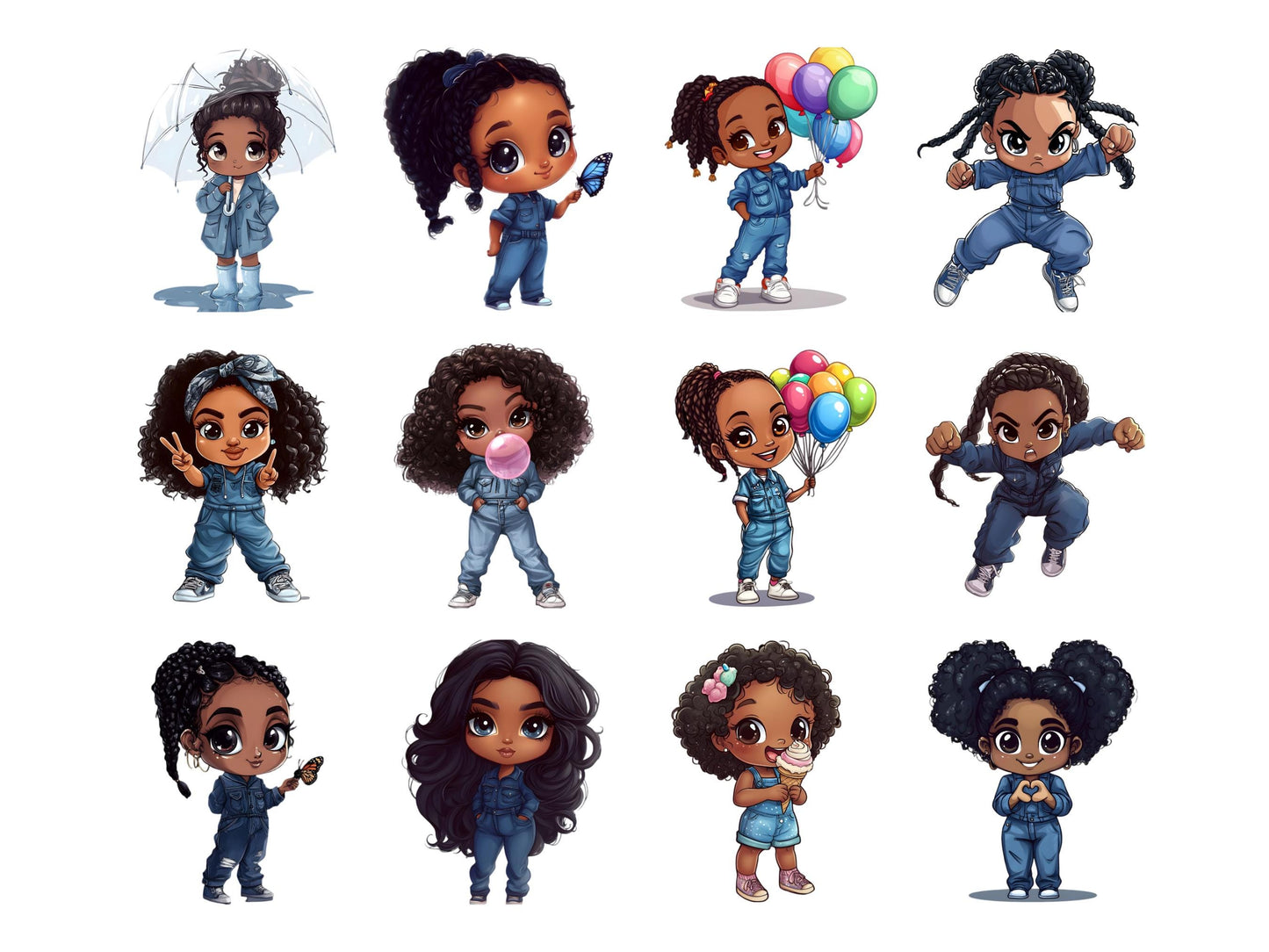 Schwarzes Mädchen Clipart, Aquarell-Clipart-Bundle mit schwarzem Mädchen, Schwarzes Mädchen PNG, Hochauflösende PNG-Dateien mit schwarzem Mädchen, Mädchen PNG, Digitaler Download