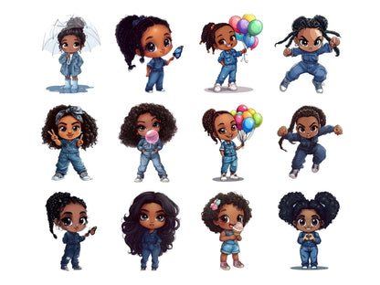 Schwarzes Mädchen Clipart, Aquarell-Clipart-Bundle mit schwarzem Mädchen, Schwarzes Mädchen PNG, Hochauflösende PNG-Dateien mit schwarzem Mädchen, Mädchen PNG, Digitaler Download