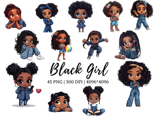 Black Girl Clipart, Watercolor Black Girl Clipart Bundle, Black Girl png, High Resolution Black Girl png Files, Girl png, Digital Download