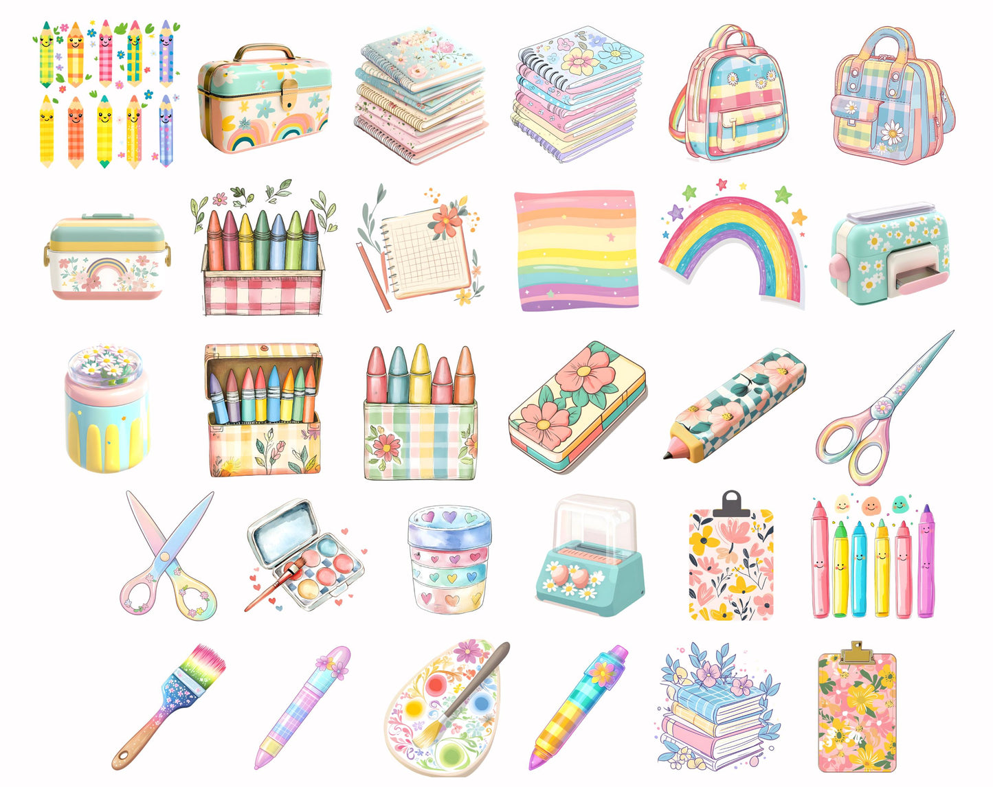 Retro School Clipart Bundle, Groovy Back To School Clip Art (PNG)