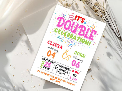 Gemeinsame Geburtstagseinladung zum Bearbeiten: Geschwister oder Zwillinge (PDF)