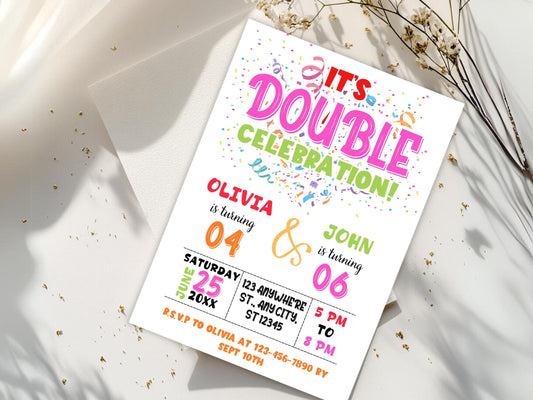 Editable Joint Birthday Invitation: Siblings or Twins (PDF)
