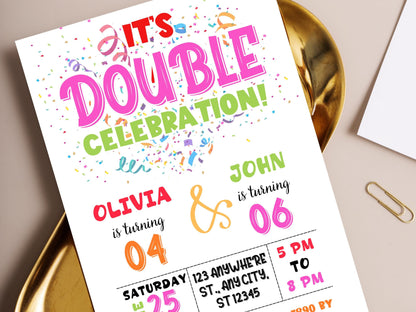 Gemeinsame Geburtstagseinladung zum Bearbeiten: Geschwister oder Zwillinge (PDF)