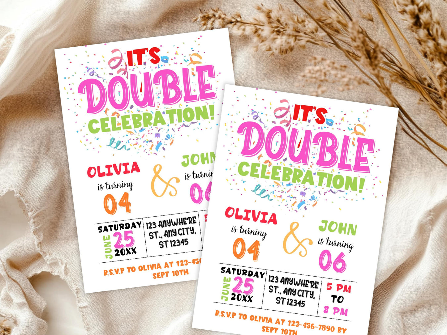 Gemeinsame Geburtstagseinladung zum Bearbeiten: Geschwister oder Zwillinge (PDF)