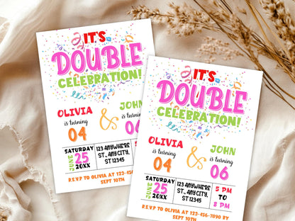 Gemeinsame Geburtstagseinladung zum Bearbeiten: Geschwister oder Zwillinge (PDF)