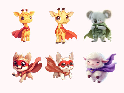 Aquarell-Tier-Superhelden-Clipart-Bundle, Tier-Superhelden-PNG, Superhelden-Clipart, Niedliche Tier-Superhelden-PNG, Niedliche Baby-Tier-PNG