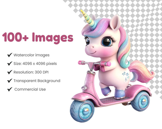 Watercolor Unicorn Clipart Bundle, Baby Unicorn PNG (Digital Download)