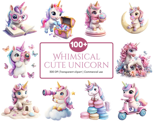 Watercolor Unicorn Clipart Bundle, Baby Unicorn PNG (Digital Download)