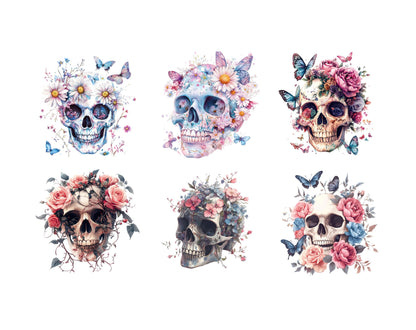 Floral Skull Clipart Bundle, High-Resolution PNG (4096x4096px)