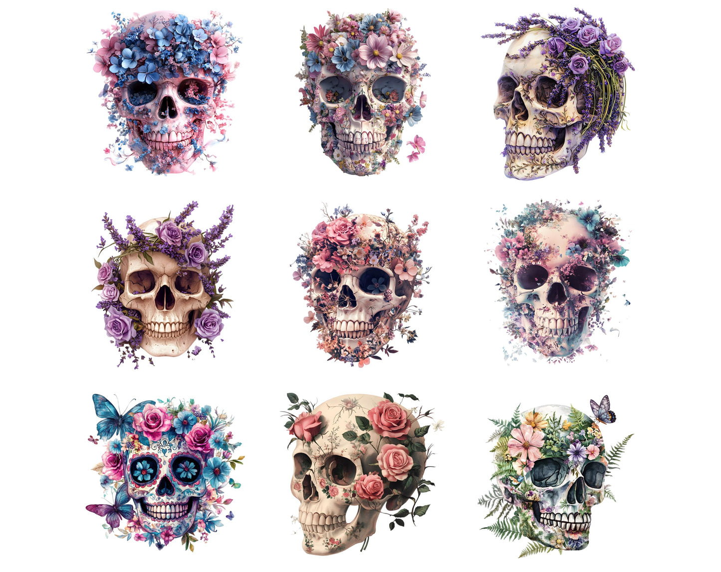 Floral Skull Clipart Bundle, High-Resolution PNG (4096x4096px)