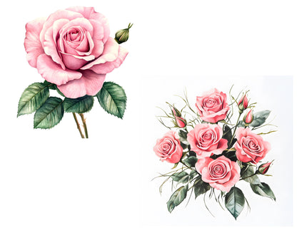 Rosa Rosen-Clipart-Bundle (PNG), Rosa Blumenstrauß-Clipart, Rosa Rosenstrauß-Clipart, Rosen-PNG-Bundle, Rosen-PNG, Papierbastelvorlage, Digitaler Download
