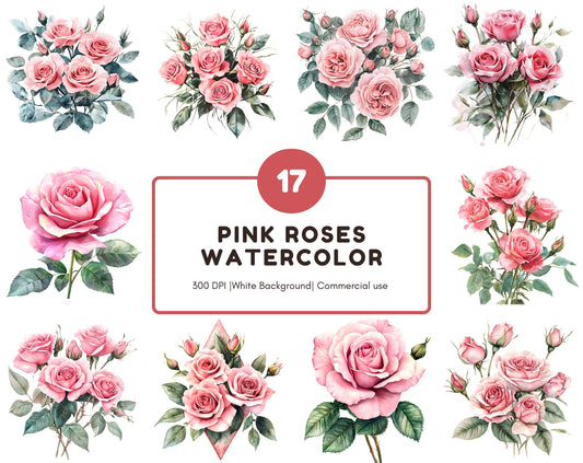 Pink Rose Clipart png Bundle, Pink Bouquet Clipart, Pink Rose Bouquet Clipart, Roses png Bundle, Rose png, Paper Craft, Digital Download