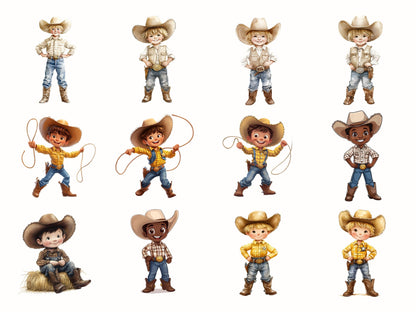 Cute Cowboy Clipart Bundle png, Watercolor Cowboy png, Baby Cowboy Clipart, Cute Western Clipart, Wild West Clipart, Baby Western Clipart