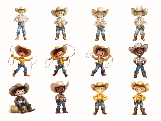 Cute Cowboy Clipart Bundle png, Watercolor Cowboy png, Baby Cowboy Clipart, Cute Western Clipart, Wild West Clipart, Baby Western Clipart