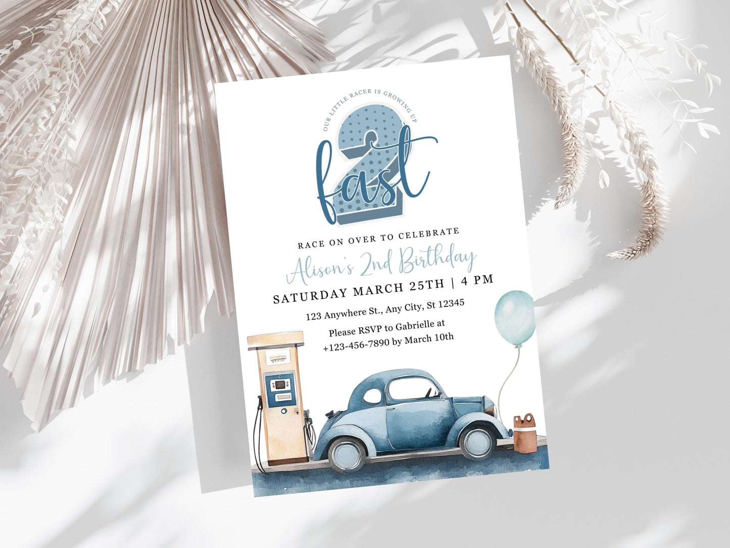 Two Fast 2nd Birthday Invitation: Vintage Racing Car (PDF)