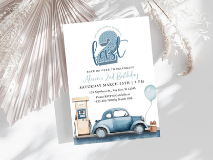 Two Fast 2nd Birthday Invitation: Vintage Racing Car (PDF)