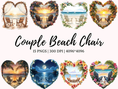 Couple Clipart png, Couple Chair Clipart Bundle png, Beach Clipart png, Romantic Clipart png, Beach Heart png, Couple Beach Chair Clipart
