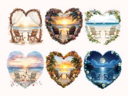 Couple Clipart png, Couple Chair Clipart Bundle png, Beach Clipart png, Romantic Clipart png, Beach Heart png, Couple Beach Chair Clipart