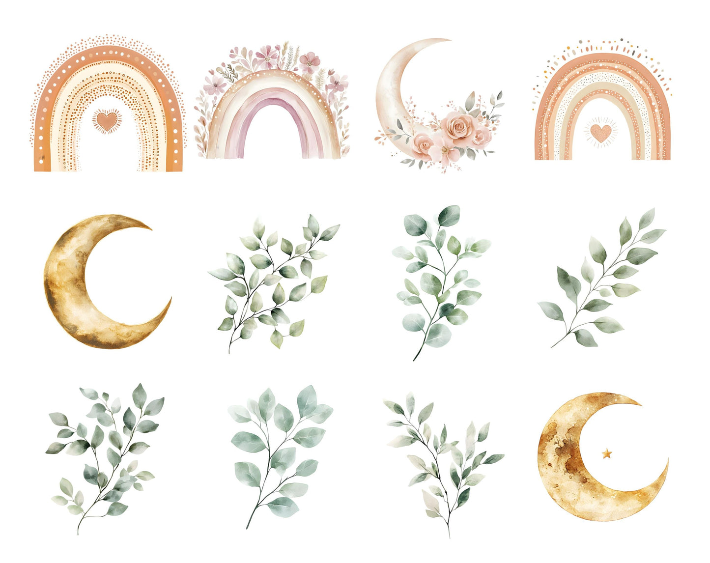 Aquarell-Boho-Regenbogen-Clipart-Bundle, Kinderzimmerkunst (Digitaler Download)