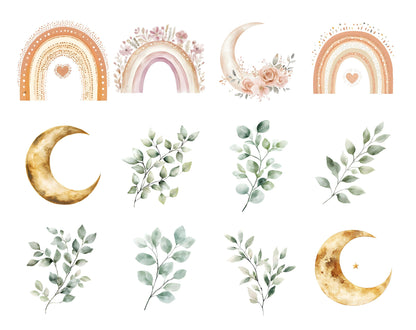 Aquarell-Boho-Regenbogen-Clipart-Bundle, Kinderzimmerkunst (Digitaler Download)