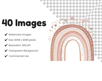 Aquarell-Boho-Regenbogen-Clipart-Bundle, Kinderzimmerkunst (Digitaler Download)
